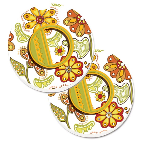 Carolines Treasures Letter O Floral Mustard and Green Set of 2 Cup Holder Car Coaster CJ2003-OCARC - main